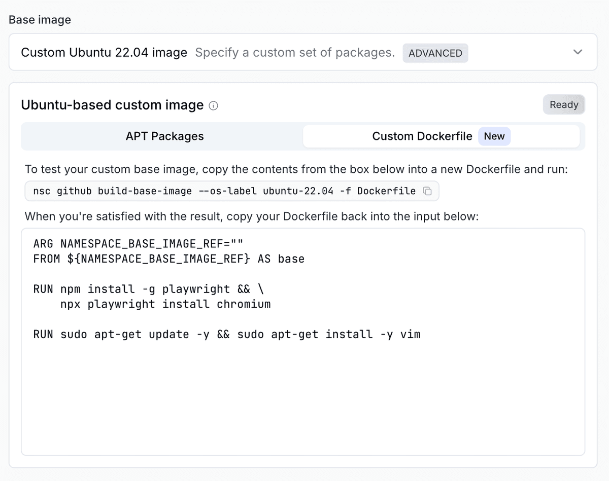 Custom Dockerfile ready