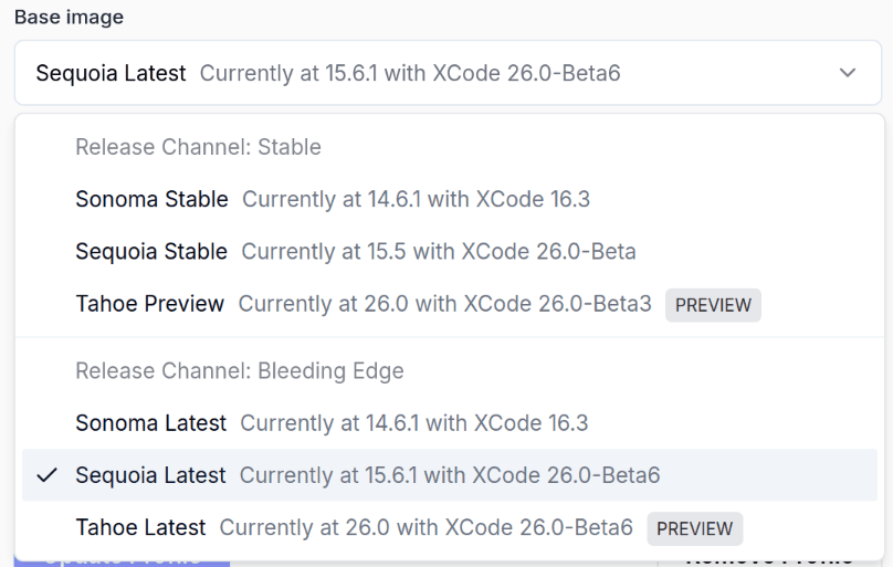 runner profile macOS bleeding edge checkbox