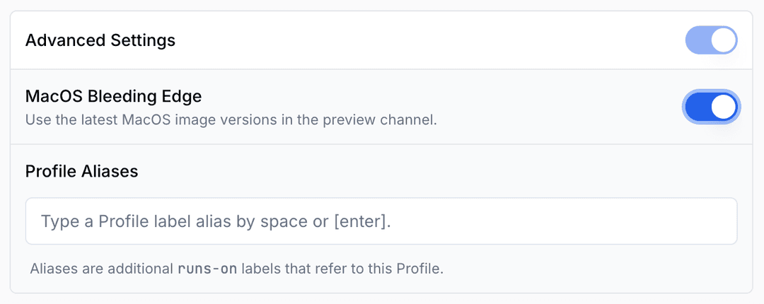 runner profile macOS bleeding edge checkbox