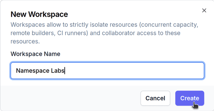 New Workspace Dialog