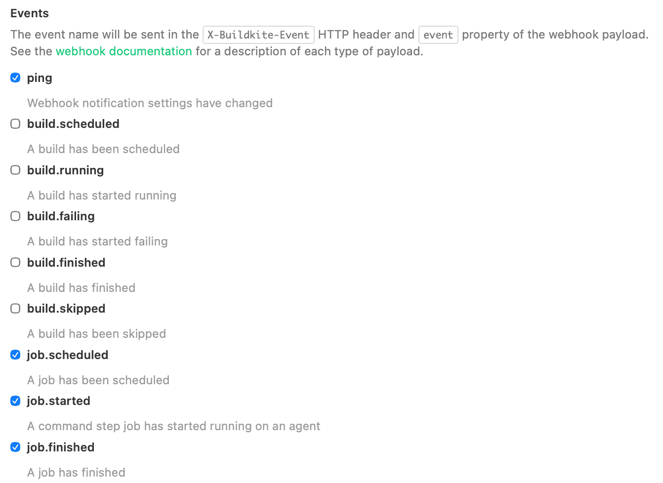 Buildkite webhook events configuration for Namespace
