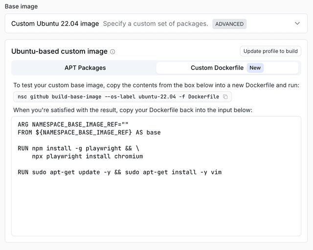 Custom Base Images for GitHub Actions | Namespace