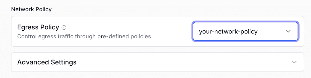 Network Policy settings with an egress policy selected