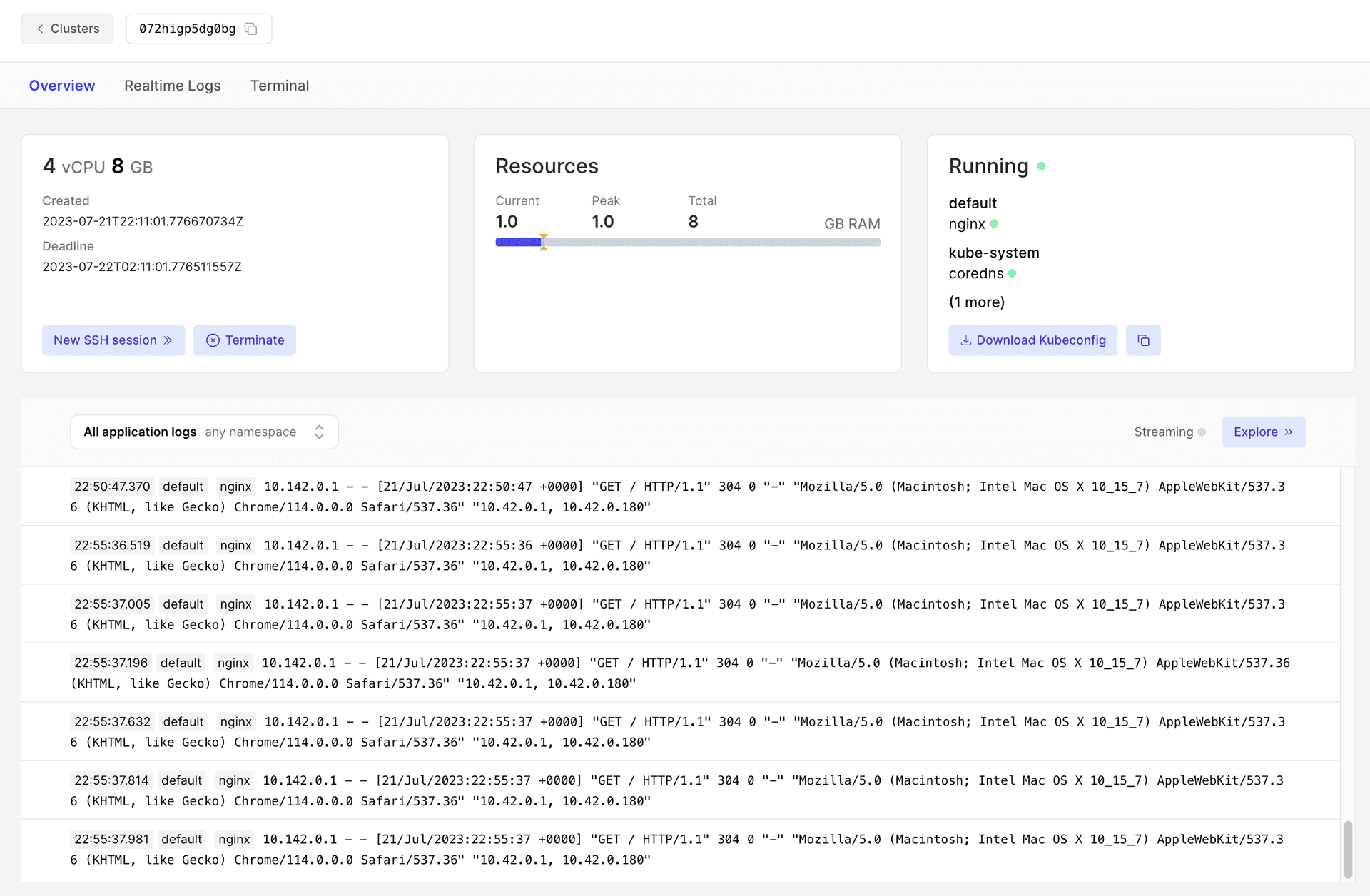 logs page