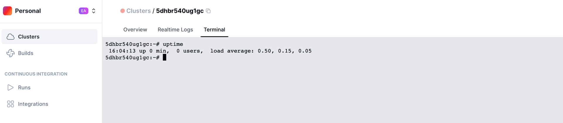 ssh view on nscloud dashboard