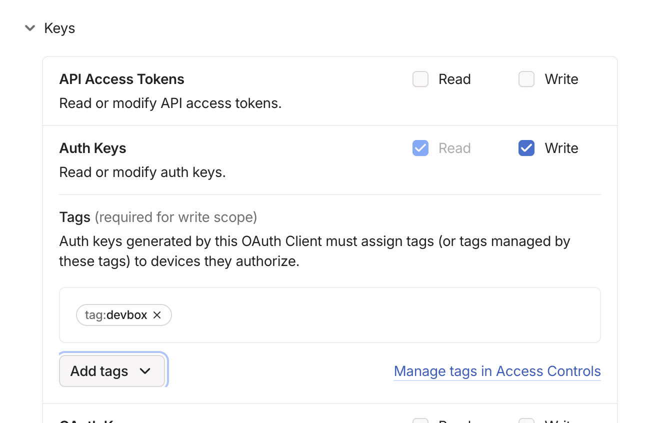 Tailscale scopes and tags for Namespace workload identity