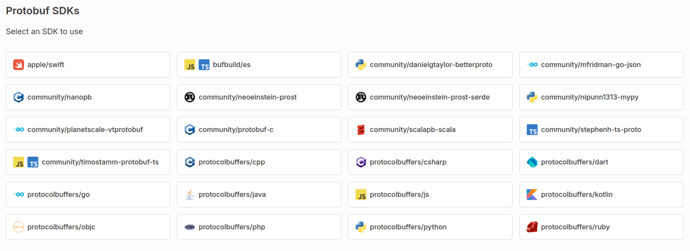 Some of the SDKs available for Namespaces API